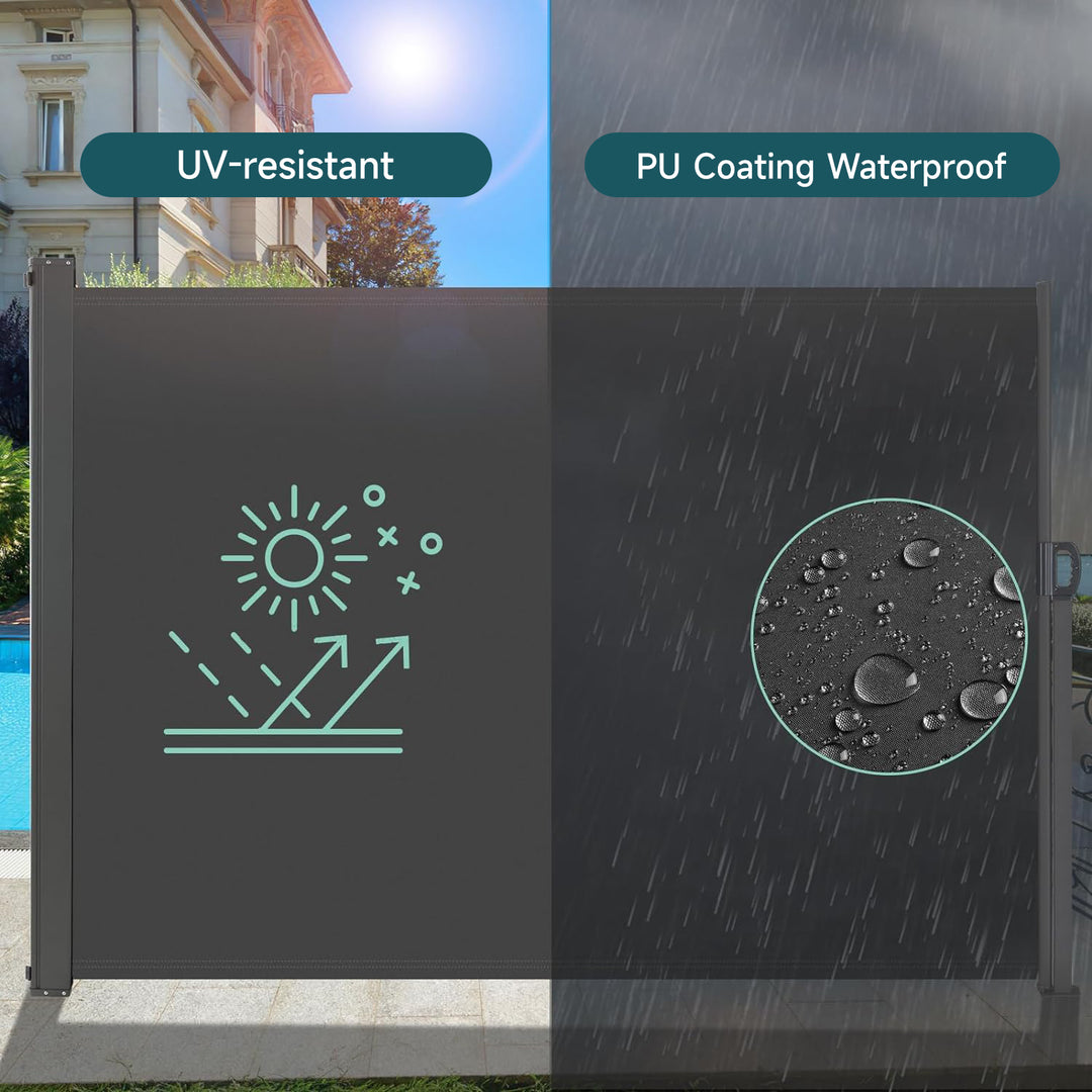 Retractable Side Awning Privacy Screen – 78.7" X 196.9" Black UV-Proof Outdoor Shade For Patio, Balcony & Deck