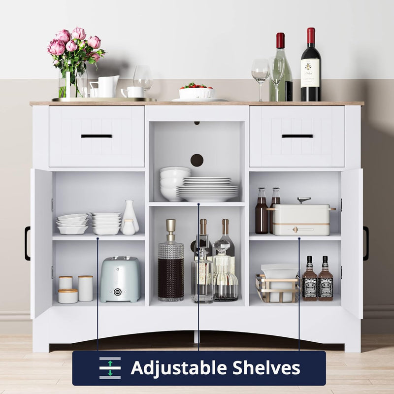 Buffet Storage Cabinet 42.5 inches Kitchen Buffet Table Sideboard with Adjustable Shelves, Accent Coffee Bar Cabinet for Kitchen