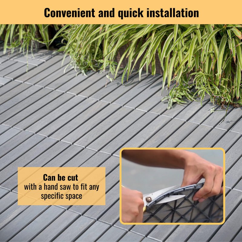 30 PCS Interlocking Deck Tiles, 12"x12" Waterproof Solid Acacia Wood Patio Tiles, Flooring Tiles Outdoor All Weather