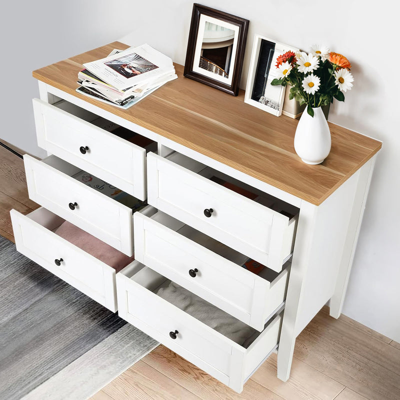 Traditional White Dresser with 6 Drawers, Storage Dresser, Chest Dresser