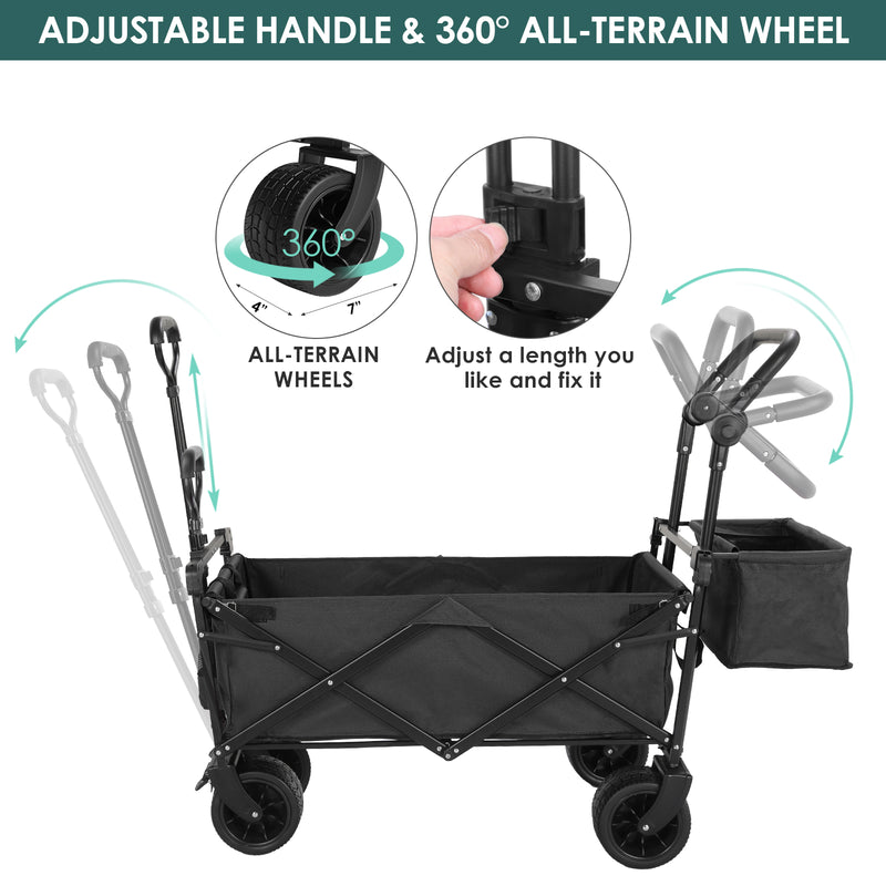 Folding Wagon All-Terrain Wheels Camping Cart with Canopy and Basket