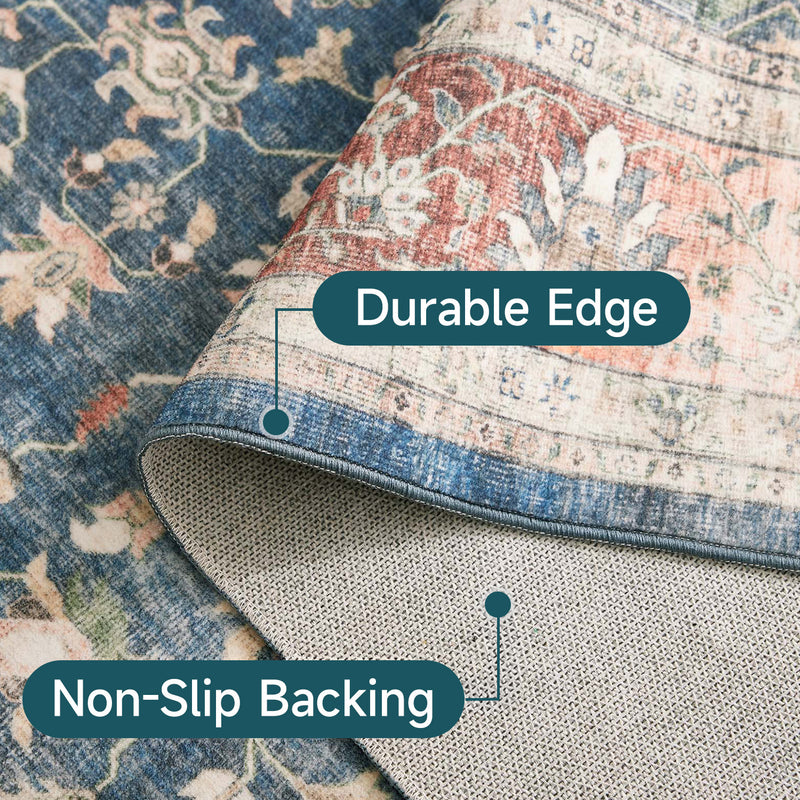 Vintage Area Rugs Machine Washable Non-Slip Ultra-Thin Foldable Multiple Sizes for Living Room Bedroom Kitchen