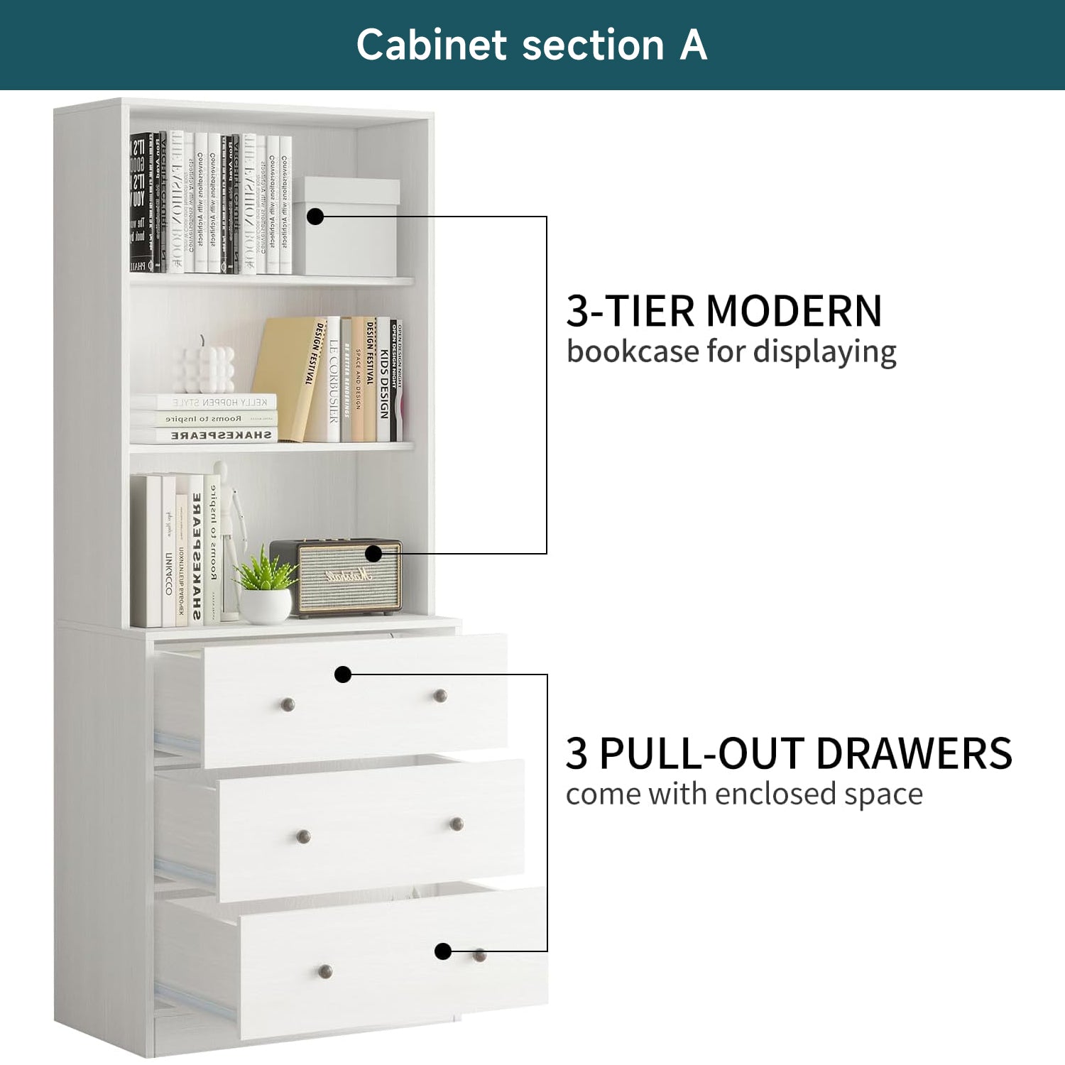 Combination Bookcase 2-Piece Set, 71-inch Bookcase with Drawers Shelve ...