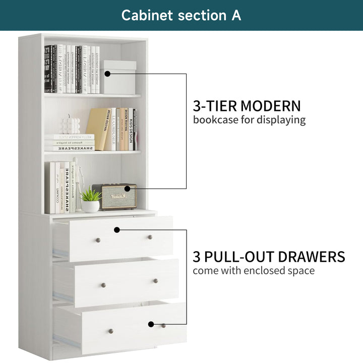 bookcase with dresser Combination Bookcase 2-Piece Set, 71-inch Bookcase with Drawers Shelve –  Ohwill.com