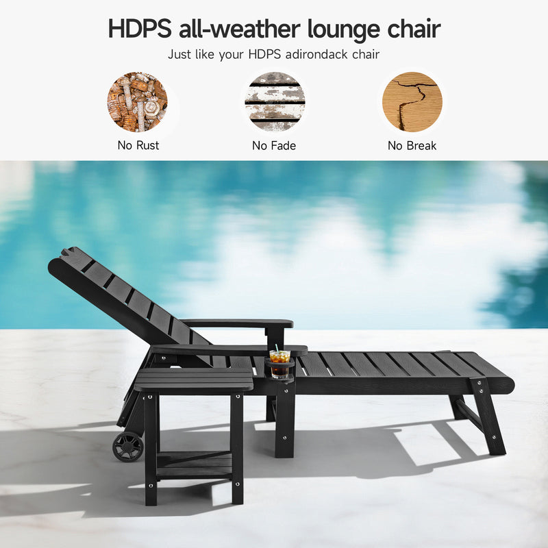 Outdoor Lounge Chair with 5-level Adjustable Backrest, Patio Lounge Chair with Cup Holder