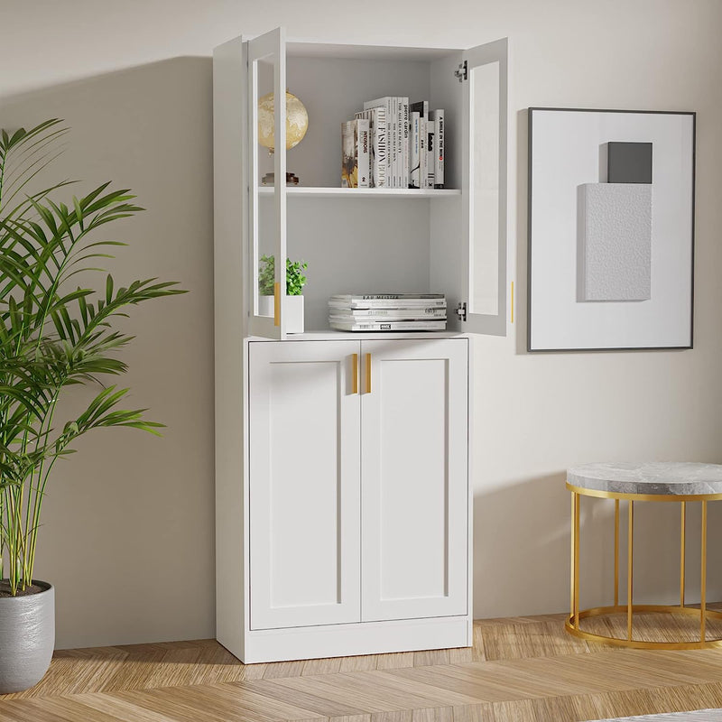 70 inches Tall Display Bookcase Tall Cabinet with Acrylic Glass Doors and Adjustable Shelves