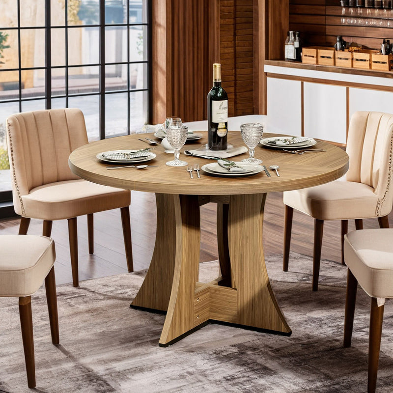 Round Dining Table 47 Inch Modern Wooden Kitchen Table for 4 Persons