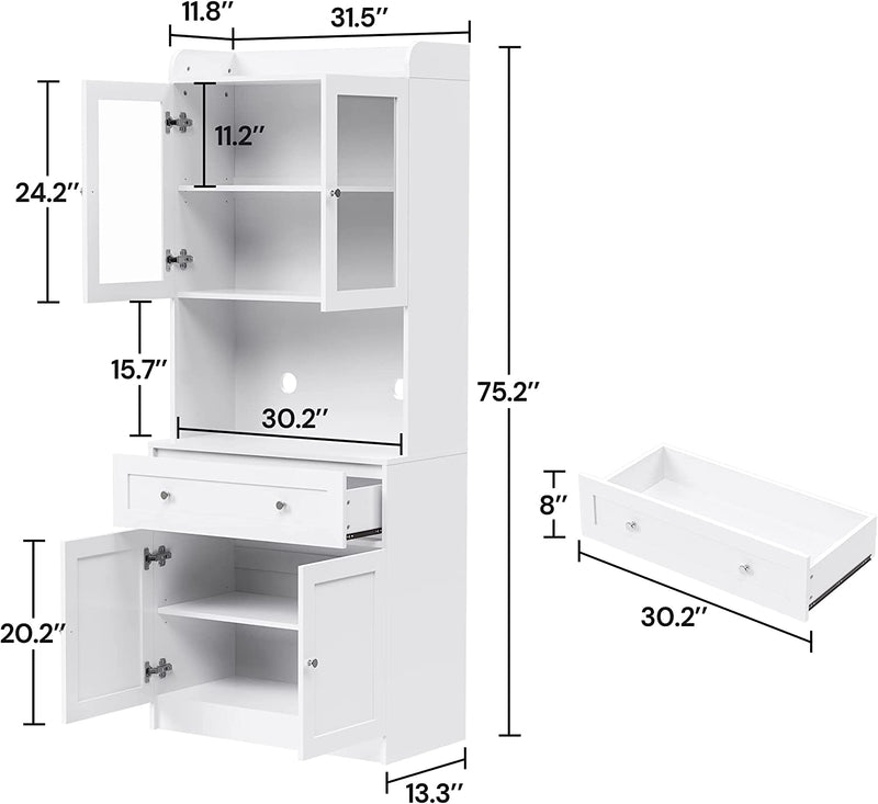 Ohwill Kitchen Pantry Storage Cabinet Kitchen Buffet with Hutch, Doors, and Adjustable Shelves, White