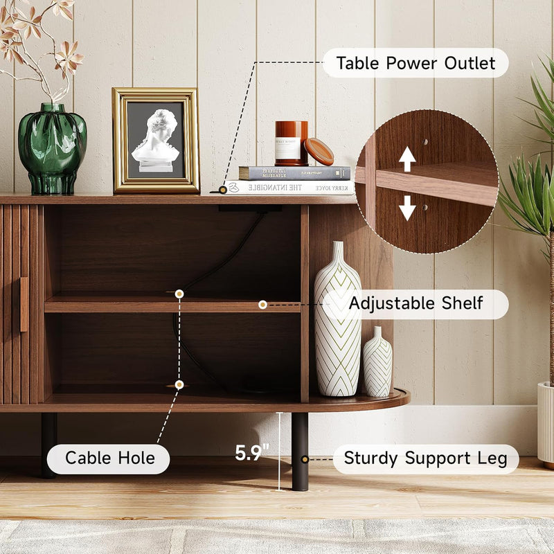 55 inch TV Cabinet with Storage, Storage Cabinet with Sliding Doors for Living Room, Bedroom