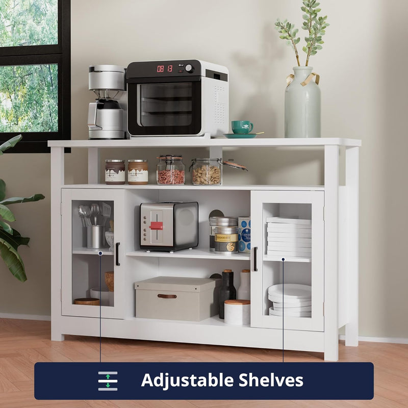 Buffet Sideboard Coffee Bar Cabinet 52 inches Kitchen Buffet Table Sideboard Accent Storage Cabinet with Doors, Glass