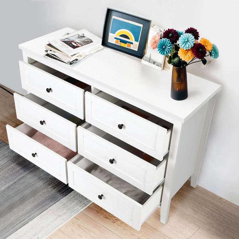 Traditional White Dresser with 6 Drawers, Storage Dresser, Chest Dresser