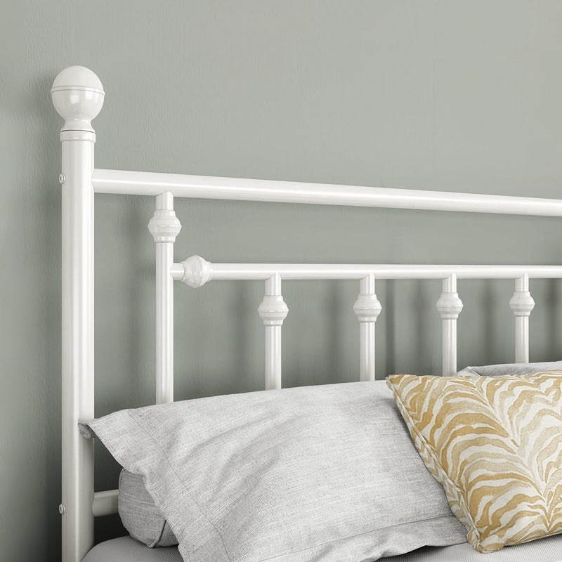 Metal Platform Bed Frame with Victorian Headboard and Footboard,Noise-Free,No Box Spring Required