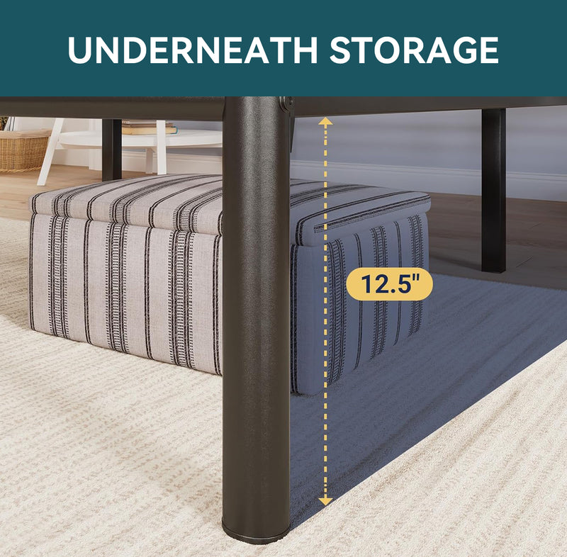 Metal Platform Bed Frame Black Bed Frame with Headboard and Footboard, Underbed Storage, Strong Metal Slats Support, Mattress Foundation, No Box Spring Needed