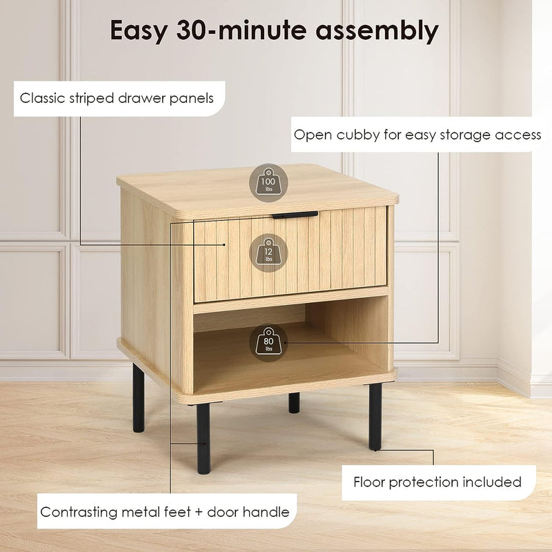2pcs Nightstand with Storage and Drawer, 2-Tier Night Stand Bedside Table for Living Room Bedroom