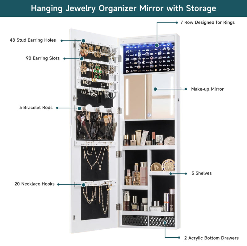 Jewelry Storage Mirror Cabinet With LED Lights