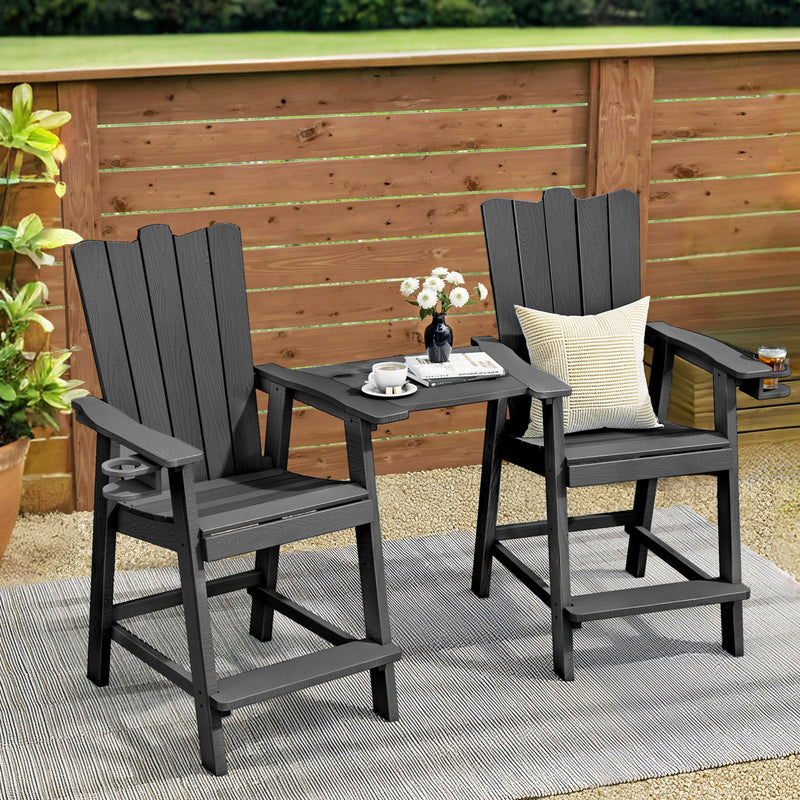 Tall Balcony Chair 2-Piece Set with Removable Connecting,  Outdoor Adirondack Chairs with Cup Holder and Umbrella Hole