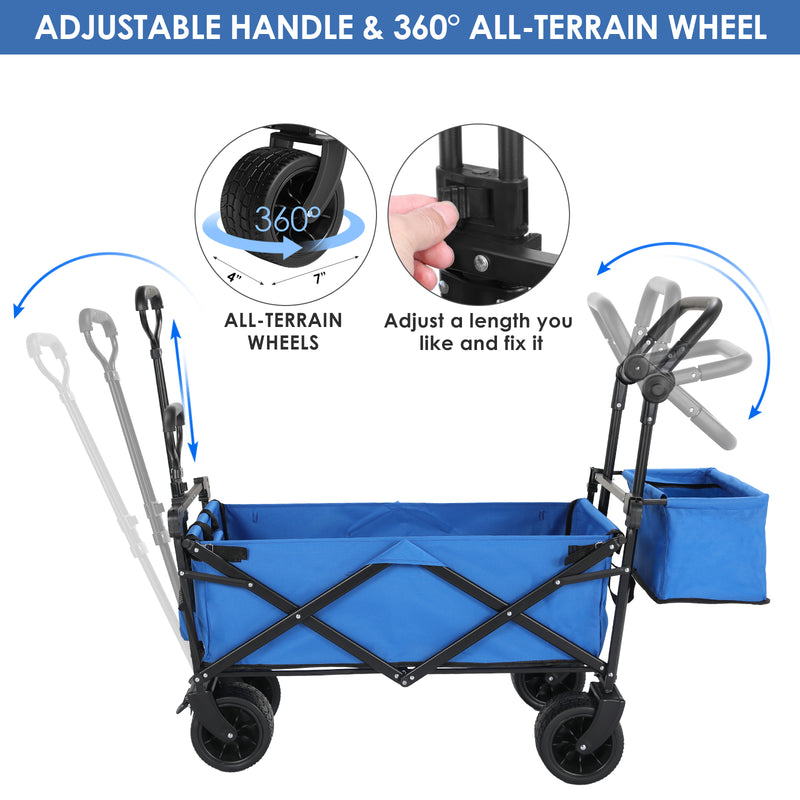 Folding Wagon All-Terrain Wheels Camping Cart with Canopy and Basket