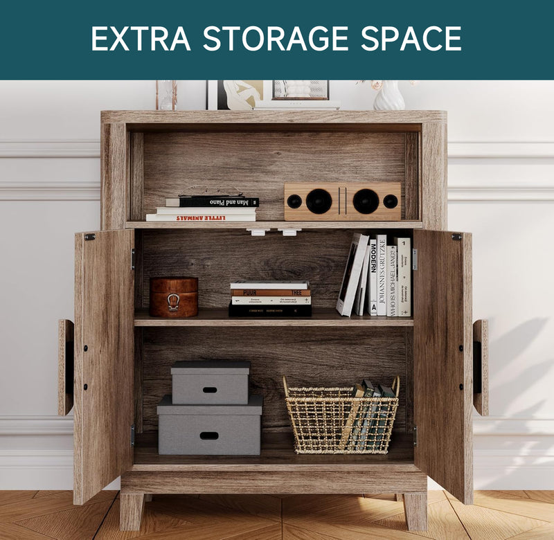 Storage Cabinet, Farmhouse Cabinet Sideboard with Adjustable Shelves and Doors, Small Alcove Coffee Bar with Open Compartments