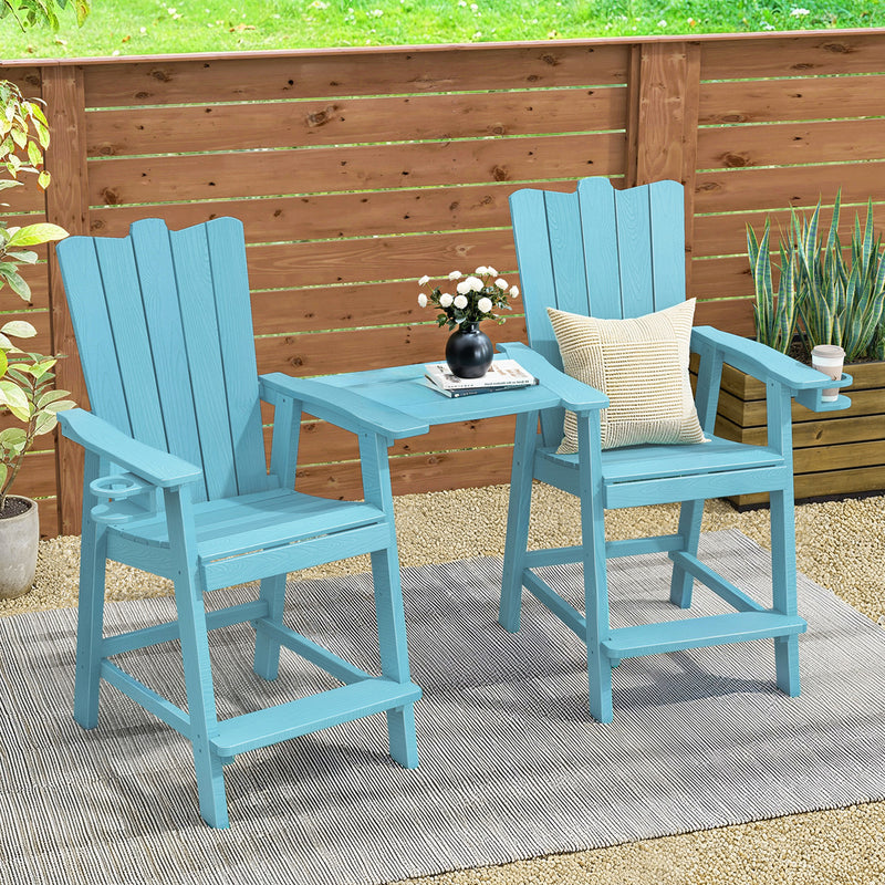 Tall Balcony Chair 2-Piece Set with Removable Connecting,  Outdoor Adirondack Chairs with Cup Holder and Umbrella Hole