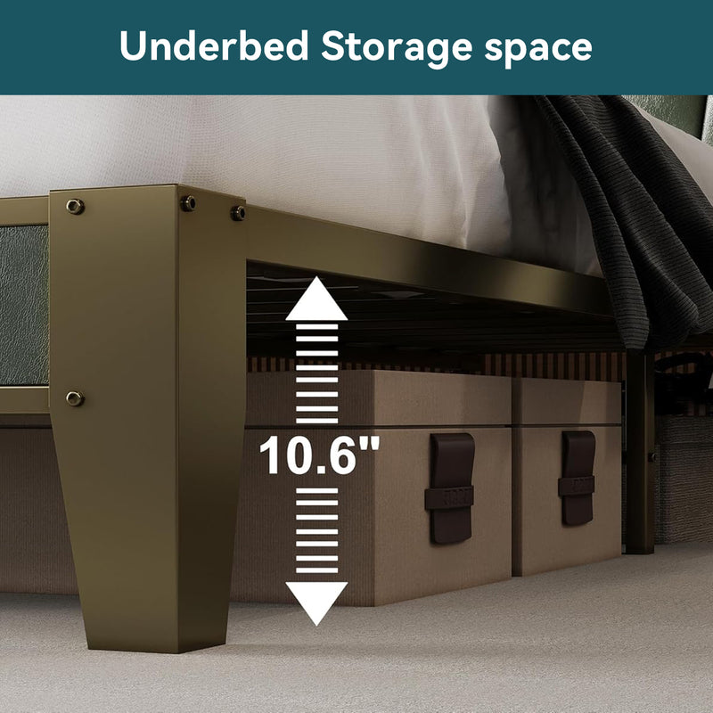 Upholstered Bed Frame Bed Frame, Storage Headboard with Charging Station, No Box Spring Needed