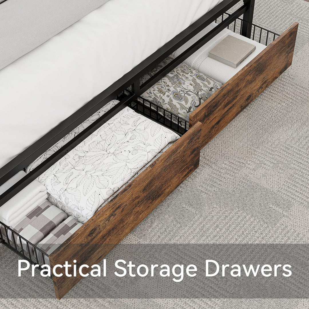 Bed Frame with Storage Headboard Platform Bed with Drawers and