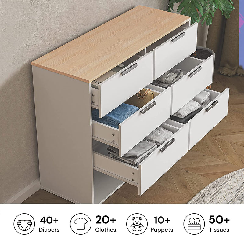 Ohwill Storage Cabinet with 6 Drawers, Drawer Dresser for Bedroom Living Room Hallway Children&