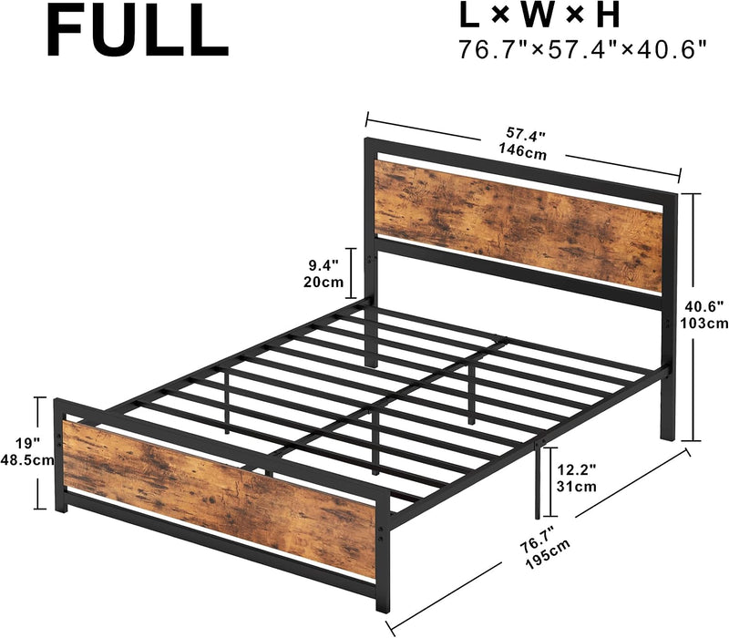 Industrial Platform Bed Frame with Headboard and Footboard, Strong Supports, Noise-Free, No Box Spring Required