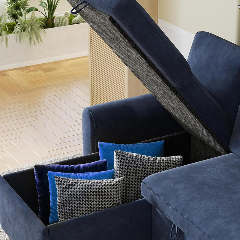 L Shaped Sleeper Sofa with Storage Chaise, Pull Out Couch Bed with 2 Pillows, Sectional Sleeper Couch for Living Room