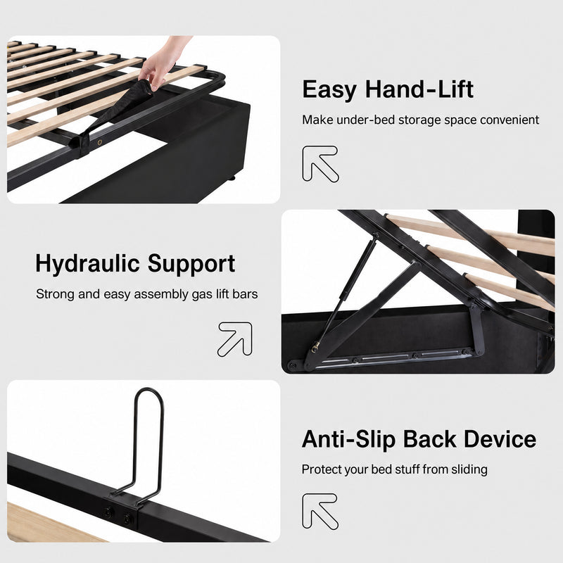 Lift Up Storage Bed Frame with Charging Station & LED Lights, Upholste ...