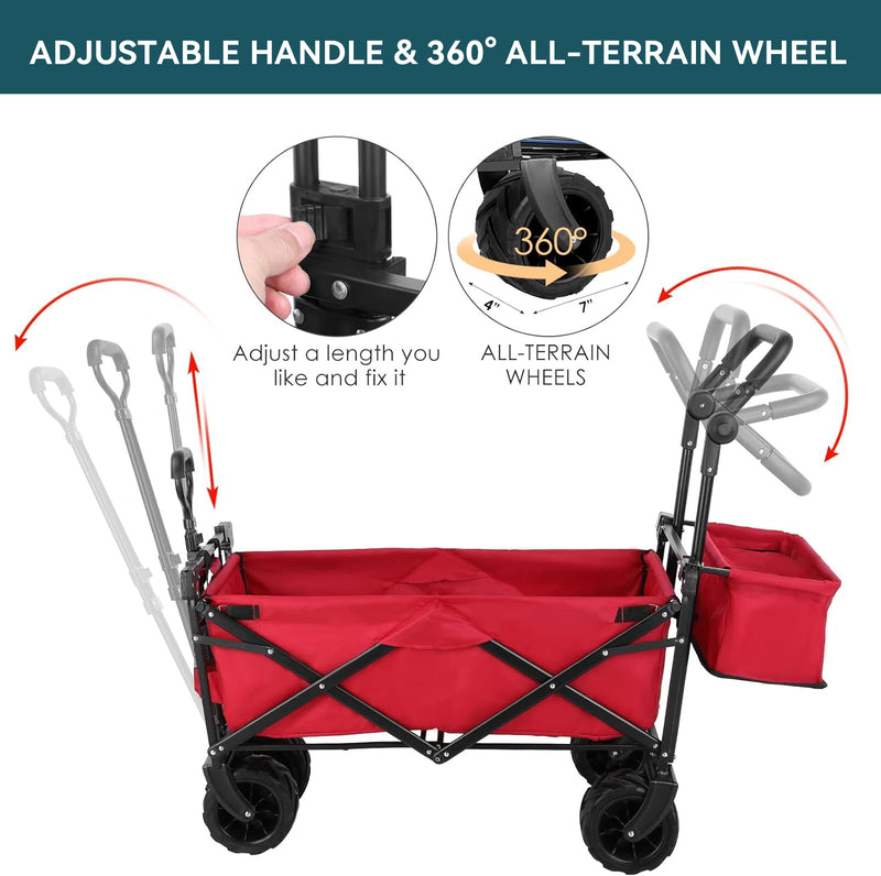 Folding Wagon All-Terrain Wheels Camping Cart with Canopy and Basket