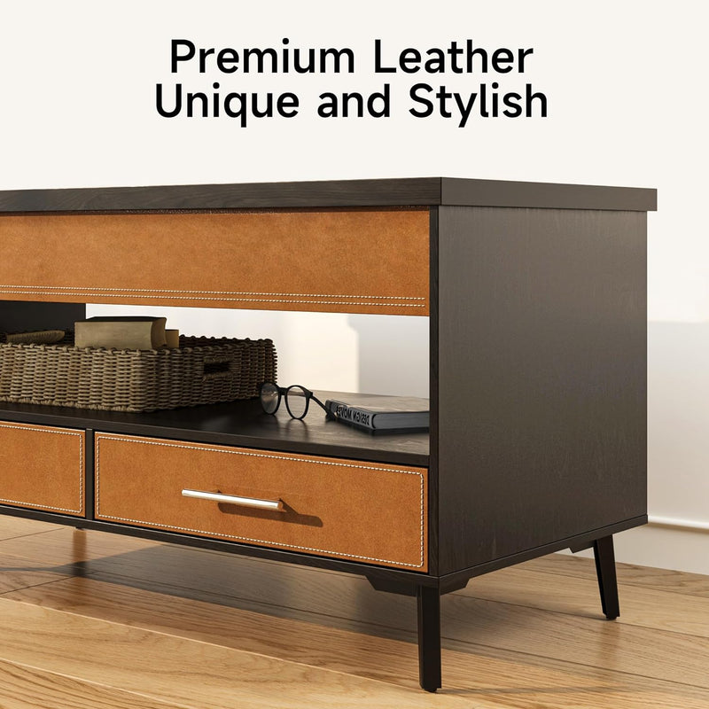 Leather Lift Top Coffee Table with Large Hidden Compartment