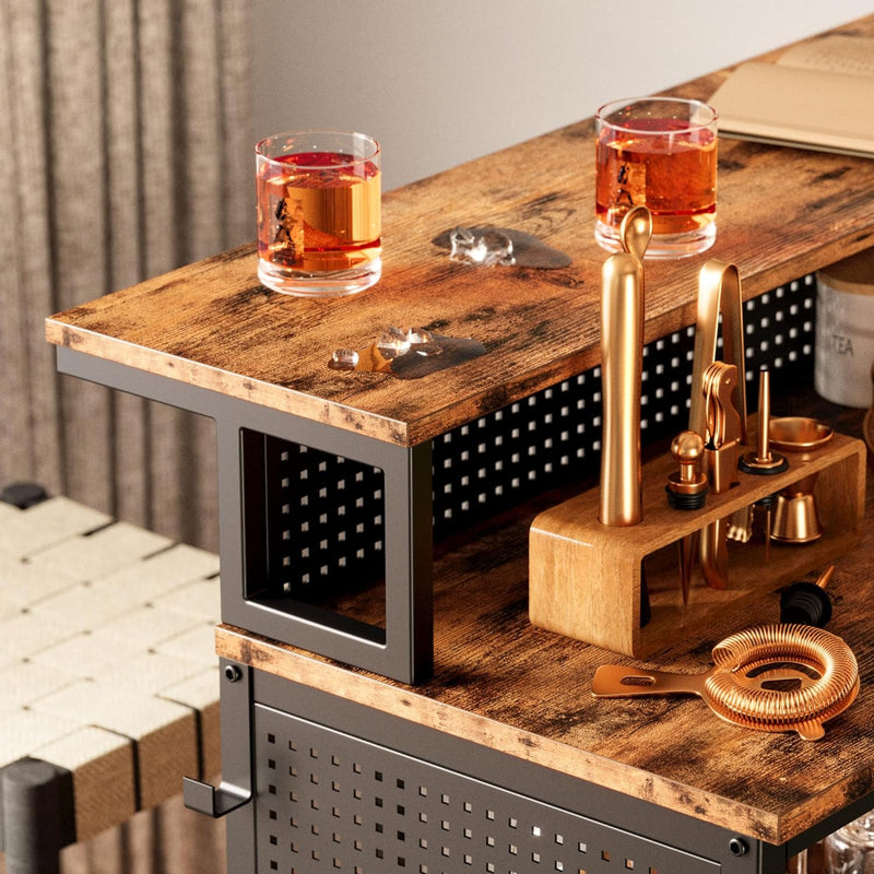 Bar Cabinet LED Home Bar Unit 4 Tiers with Charging Station, Wine Racks, Glass Holders