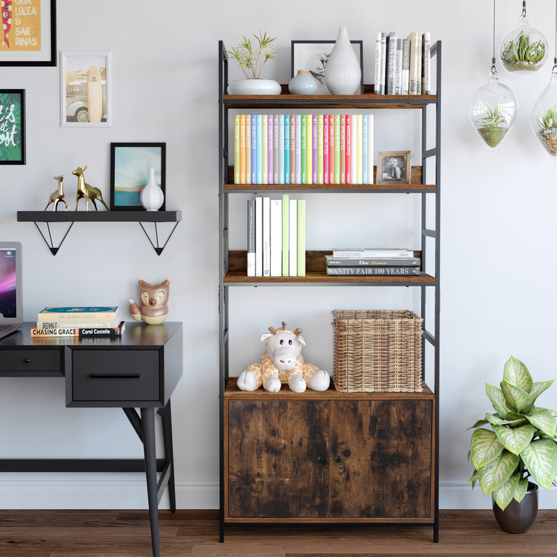 Ohwill 6 Tier Bookshelf, 70.8 in Industrial Bookcase with Doors and Shelves