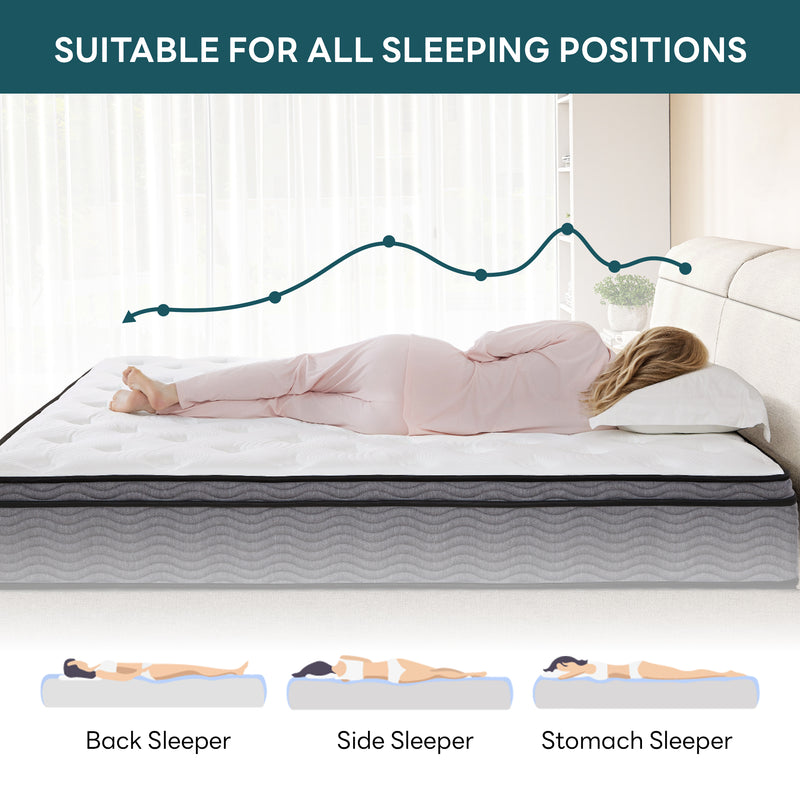 12 Inch Mattress with Breathable Knitted Fabric, Memory Foam Mattress with Individually Wrapped Coils, CertiPUR-US Certified, Medium Firmness, SG Made