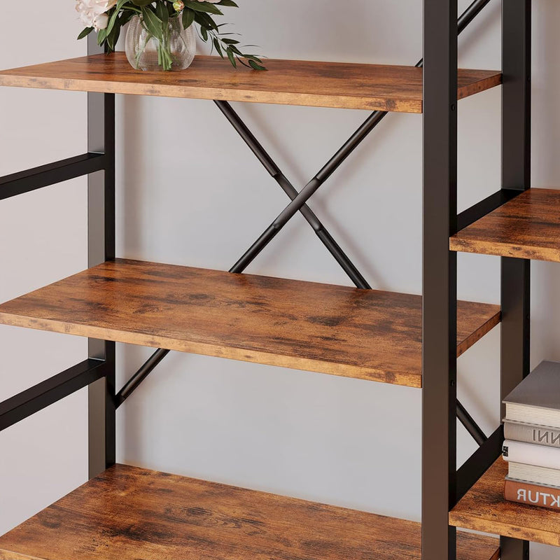 Triple Wide 6 Tiers Industrial Bookshelf, Large Etagere Bookcases and Bookshelves Open Display Shelves with Metal Frame