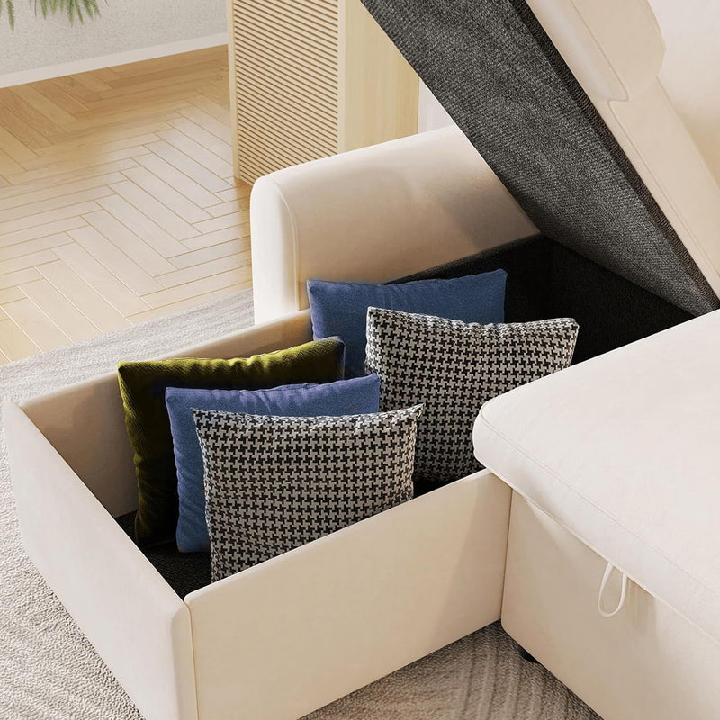 L Shaped Sleeper Sofa with Storage Chaise, Pull Out Couch Bed with 2 Pillows, Sectional Sleeper Couch for Living Room