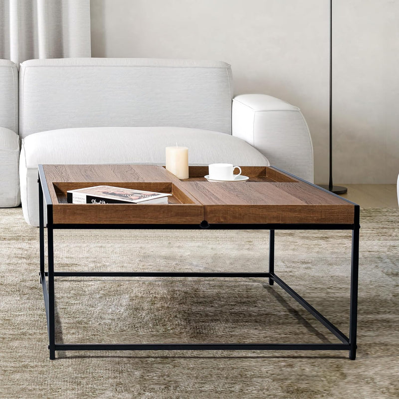 Square Coffee Table 31.5* 31.5 inch Mid Century Accent Table with Groove