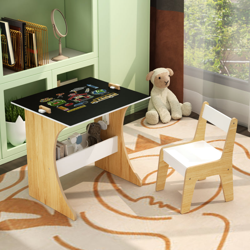 Kids Table and Chair Set, 2 in 1 Kids Activity Table with Reversible Tabletop and Storage Shelf