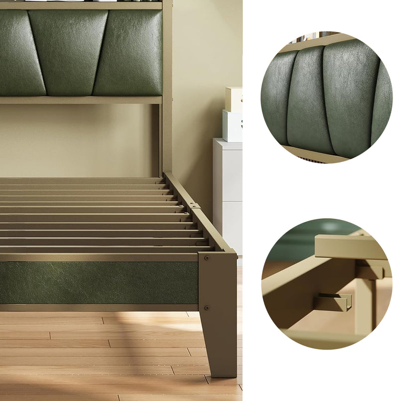 Upholstered Bed Frame Bed Frame, Storage Headboard with Charging Station, No Box Spring Needed