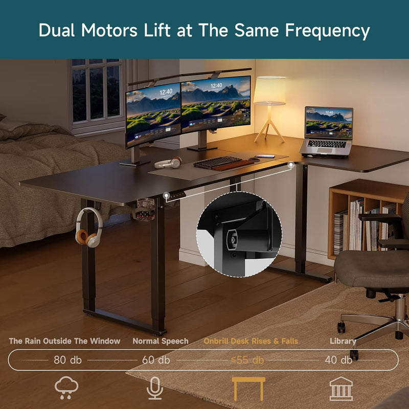 L Shaped Desk Electric Standing Desk with Dual Motors and Memory Controller, 63 x 43 Inch