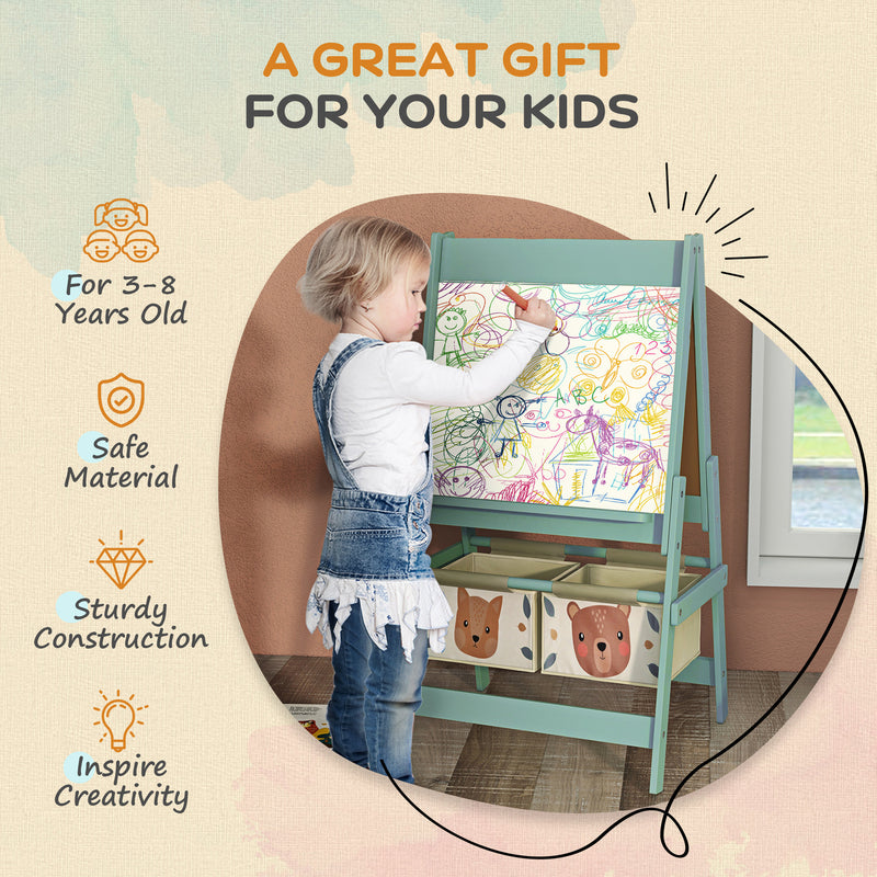 Easel for Kids, 3 in 1 Kids Art Easel with Double Sided Drawing Board and Storage Baskets