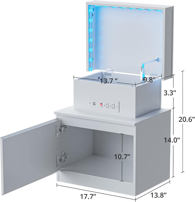 Nightstand Bedside Table/End Table with LED Lights and Charging Station