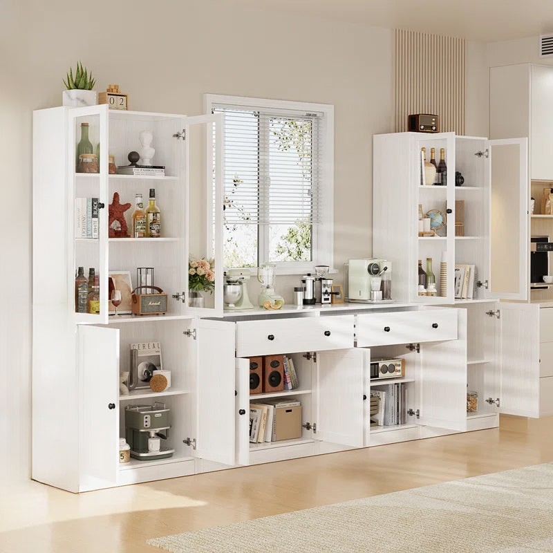 Combination Kitchen Pantry with Bookshelves 4-piece Set (2B+2C ...