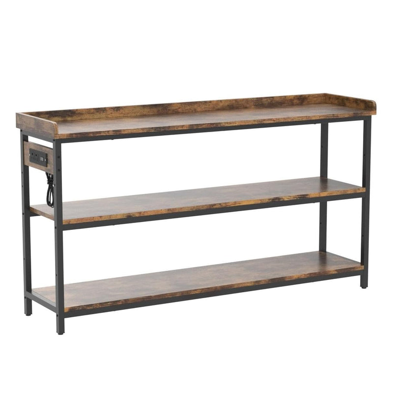55" Console Table Height Adjustable with Power Outlet, for Entryway Living Room, Rustic Brown
