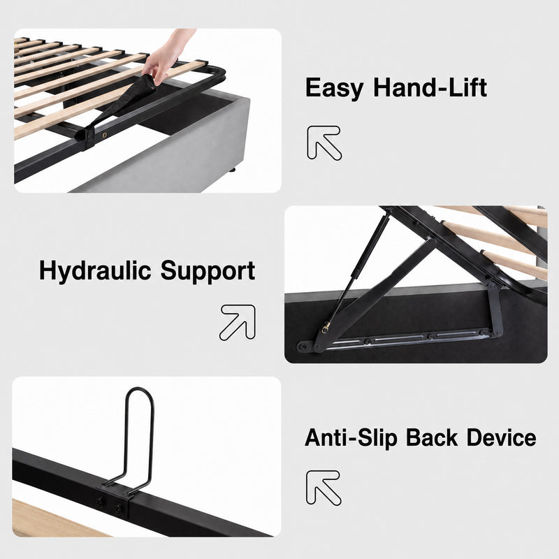 Lift Up Storage Bed Frame with Charging Station & LED Lights, Upholste ...