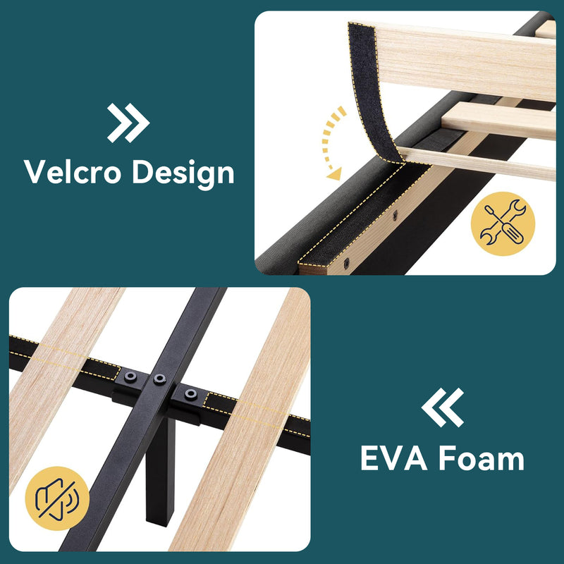 Platform Bed Frame with Fabric Upholstered Headboard and Wooden Slats Support, Fully Upholstered Mattress Foundation,Twin Size