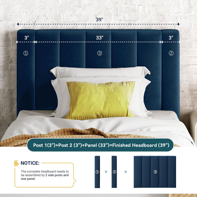 Twin Velvet Upholstered Platform Bed Frame with Vertical Channel Tufted Headboard, Strong Wood Slat Support, No Box Spring Needed