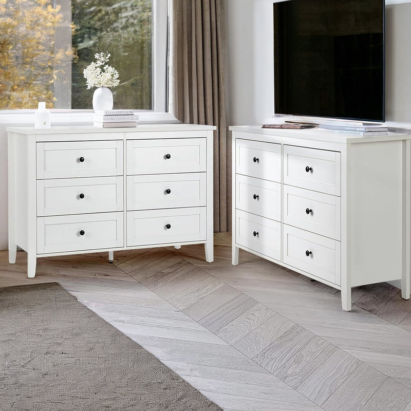 Traditional White Dresser with 6 Drawers, Storage Dresser, Chest Dresser