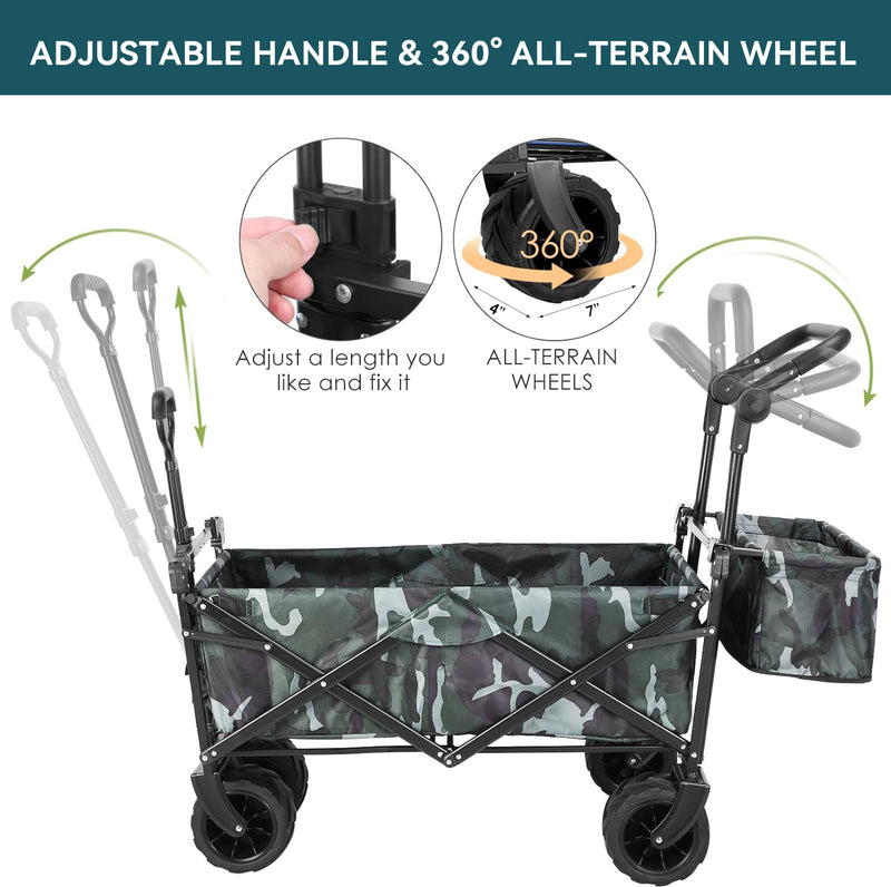 Folding Wagon All-Terrain Wheels Camping Cart with Canopy and Basket