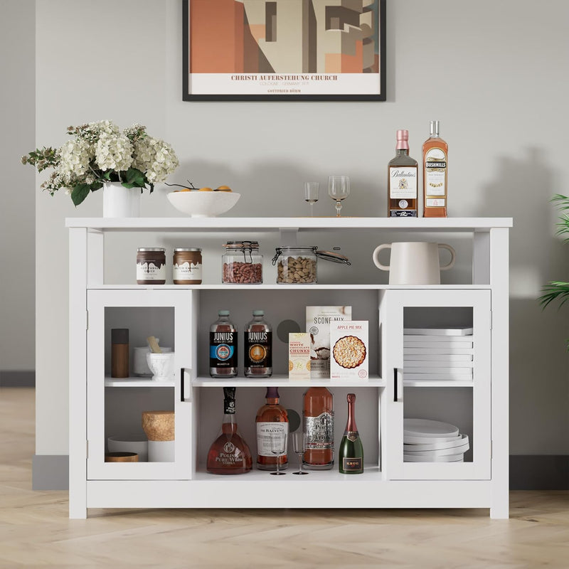 Buffet Sideboard Coffee Bar Cabinet 52 inches Kitchen Buffet Table Sideboard Accent Storage Cabinet with Doors, Glass